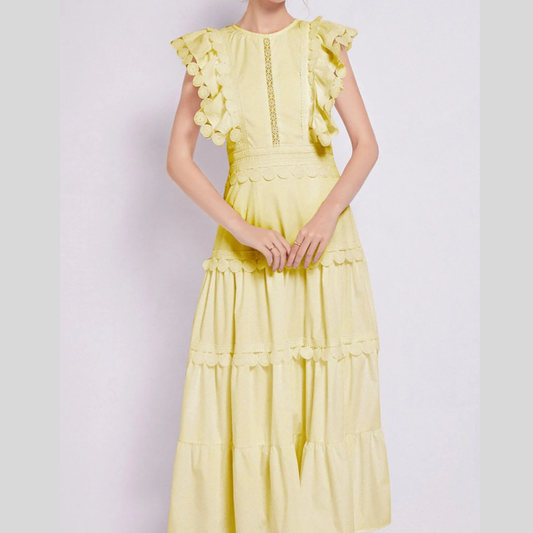 Sleeveless Ruffled Tiered Dress with Embroidered Trim