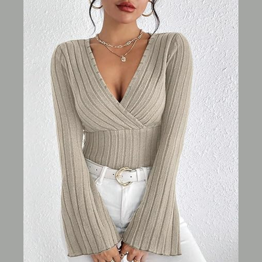 Ribbed Flare Sleeve Top