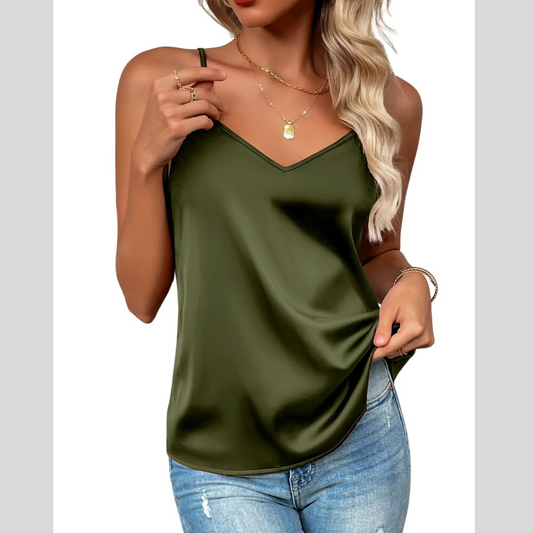New Women's Silk Adjustable Spaghetti Strap Tank Top Loose
