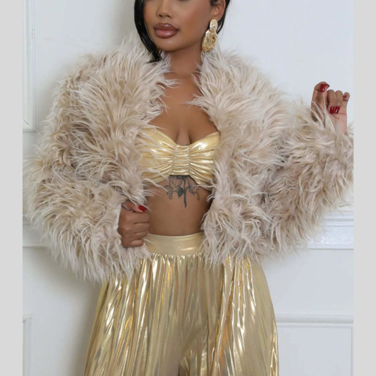 Faux Fur Open Front Cropped Outerwear