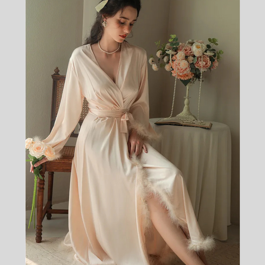 Women's Feather Satin Long Robe