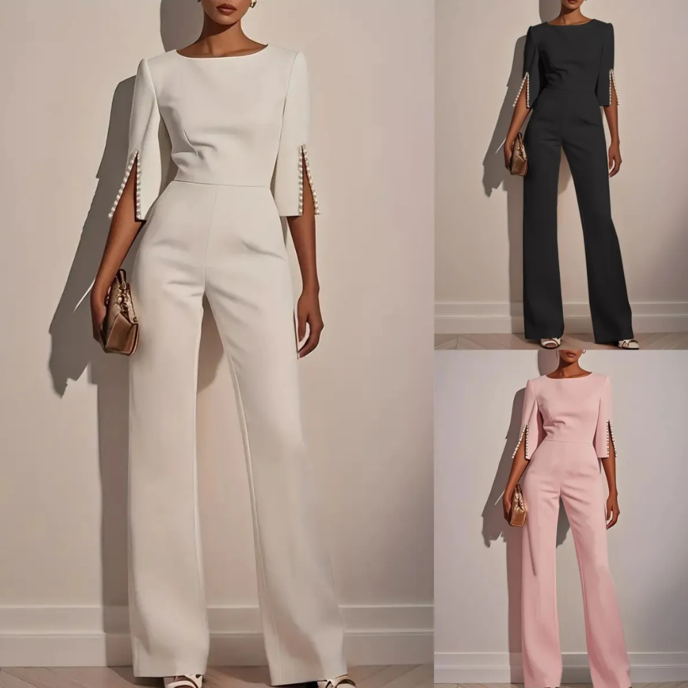 Solid Color Beading Decorative Slim Fit Bodysuit Women's Clothing