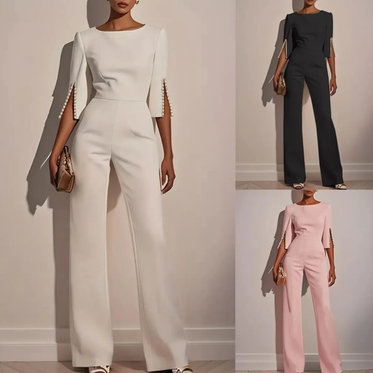 Solid Color Beading Decorative Slim Fit Bodysuit Women's Clothing