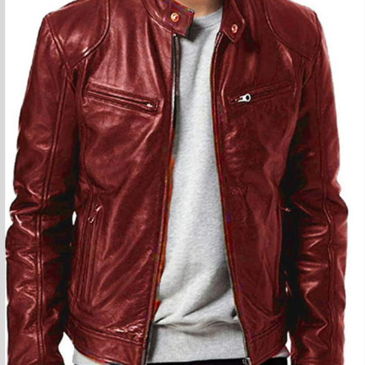 Men's Zip Up Leather Biker Jacket