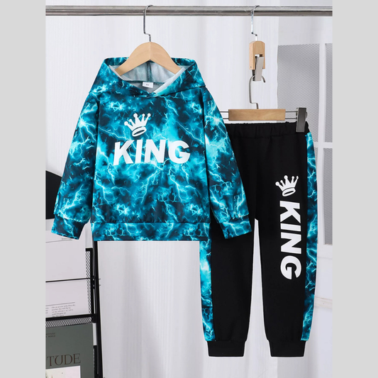 Children's King Letter Lightning Hoodie & Pants Set