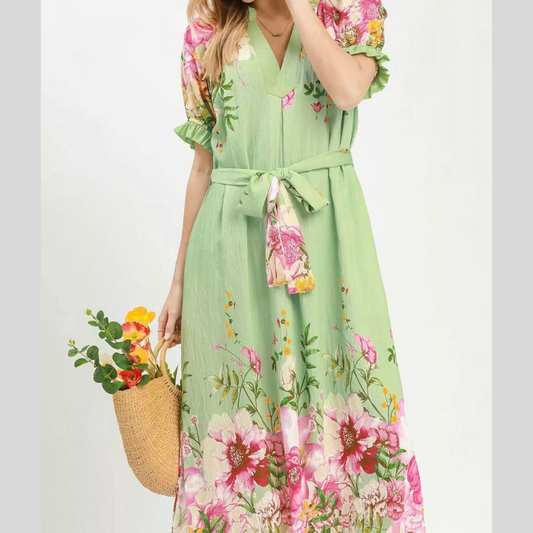 Umgee Mix Floral Border Print Midi Dress