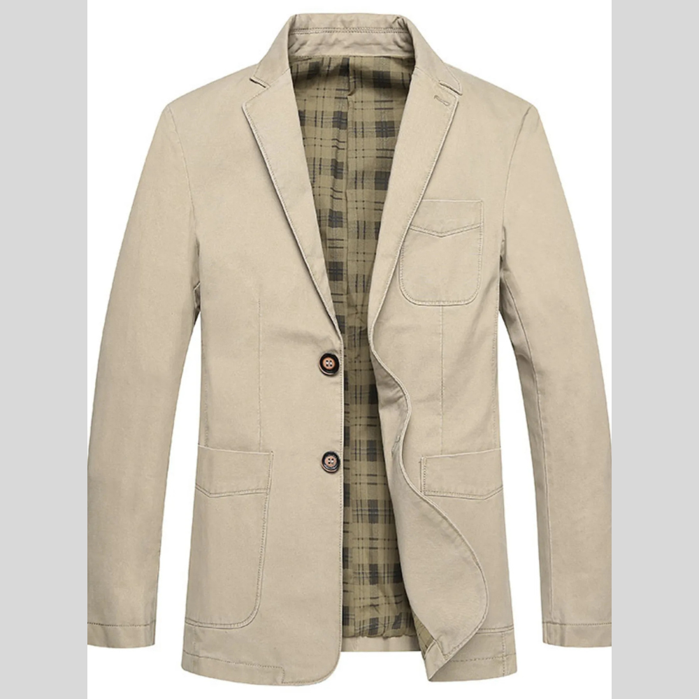 Men's Plus Size Casual Button Up Blazer with Plaid Lining