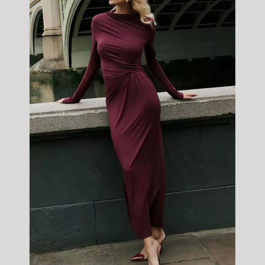 Long Sleeve Ruched Bodycon Maxi Dress
