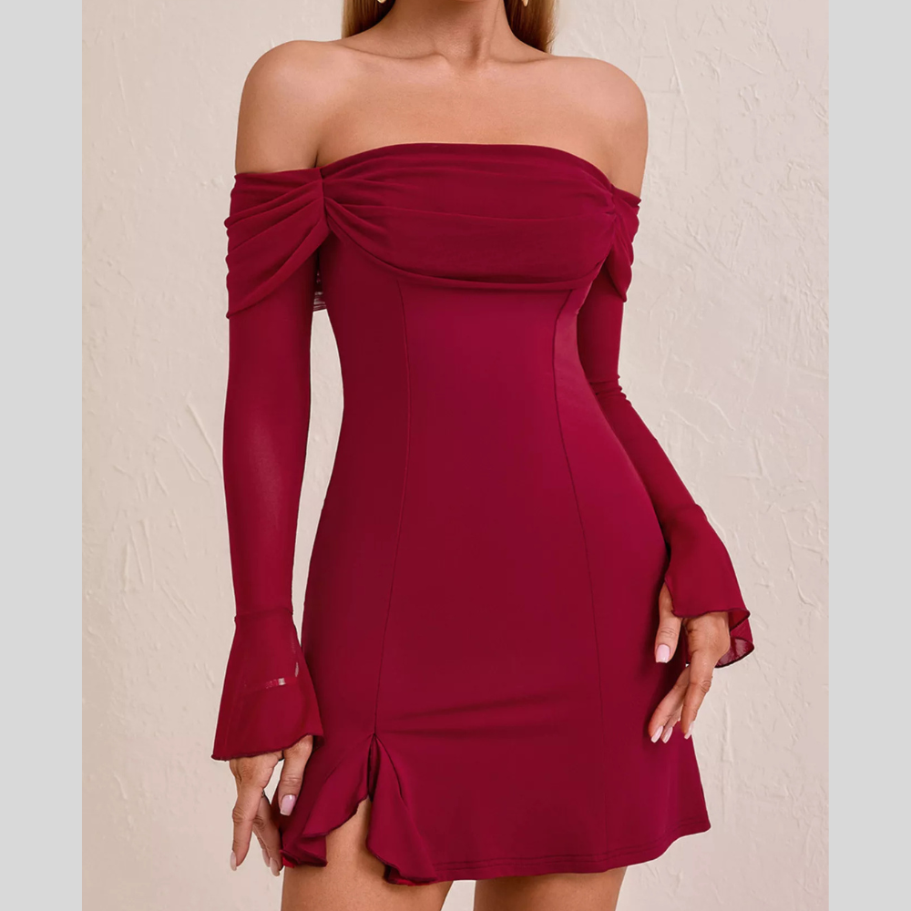 Off-Shoulder Long Sleeve Mini Dress