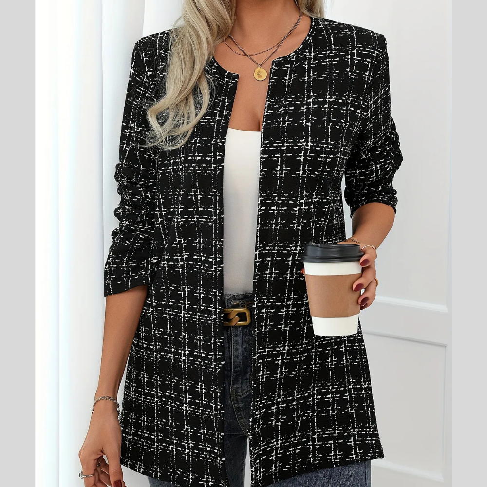 Casual Elegant Plaid Cardigan Crew Neck Coat