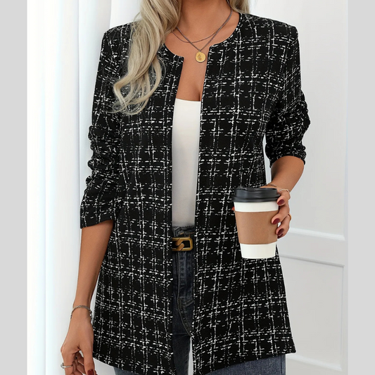 Casual Elegant Plaid Cardigan Crew Neck Coat