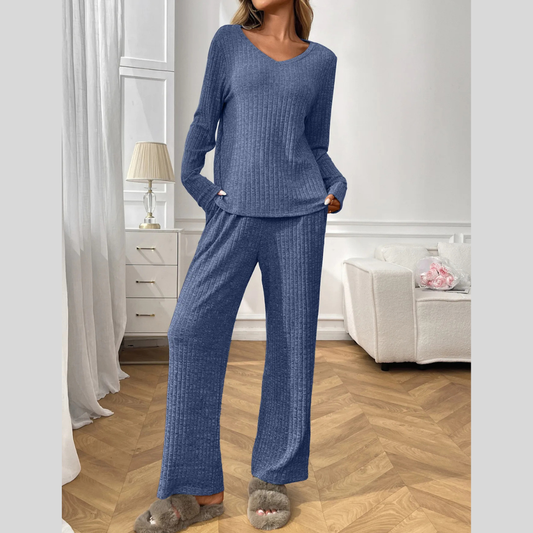 Ribbed Long Sleeve Top and Pants Lounge Set