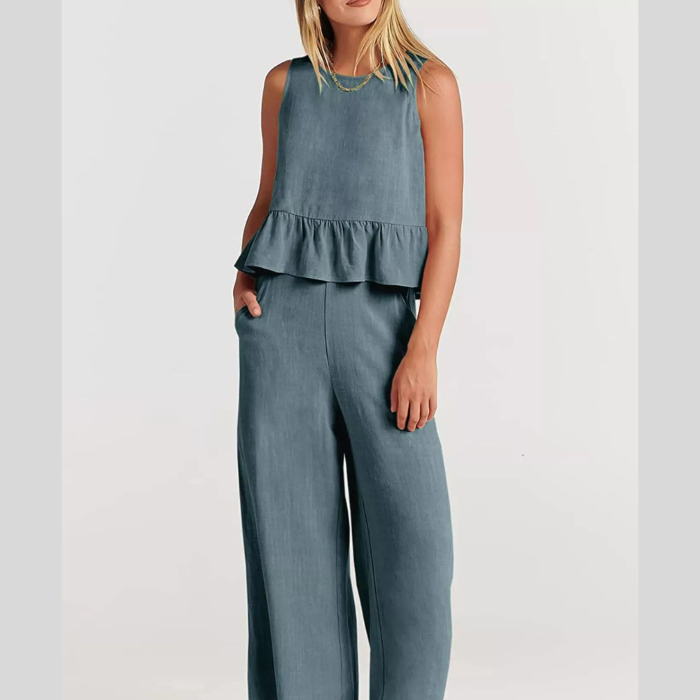 Full Size Ruffled Hem Sleeveless Top and Wide-Leg Pants Set Plus Size