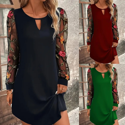 Women's Round Neck Lace Long Sleeve Dress