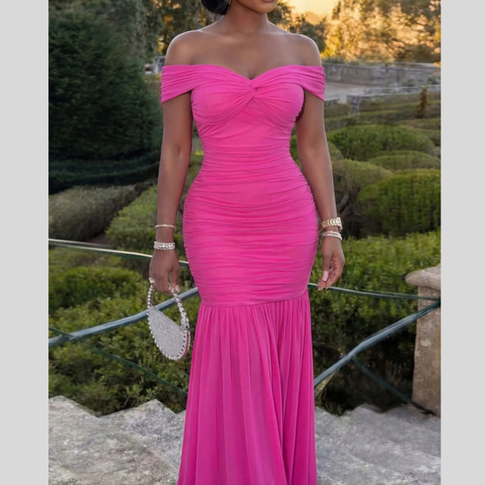 Off-Shoulder Ruched Mermaid Maxi Dress