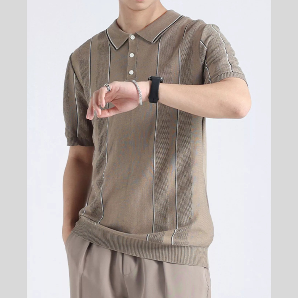 Men's Plus Size Casual Striped Polo Shirt