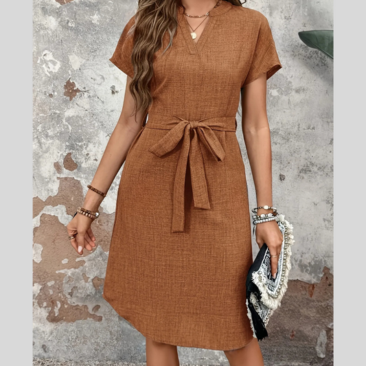 Textured Notched Tie-Waist Dress