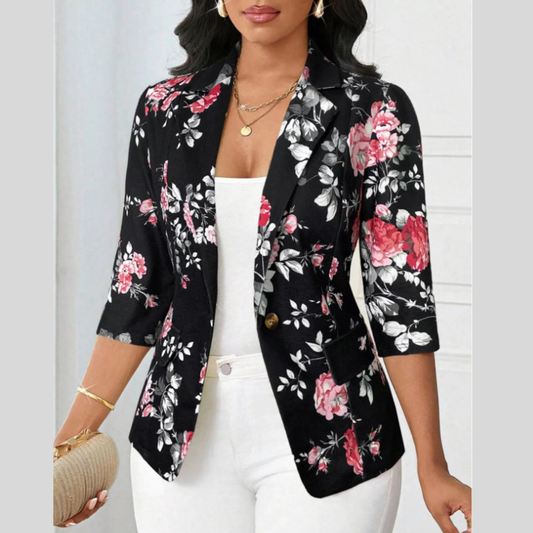Floral Print One Button Casual Blazer