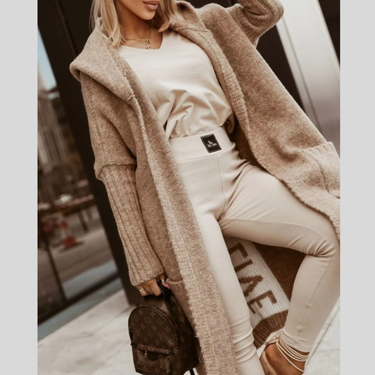 Full Size Hooded Knit Open Front Cardigan Plus Size