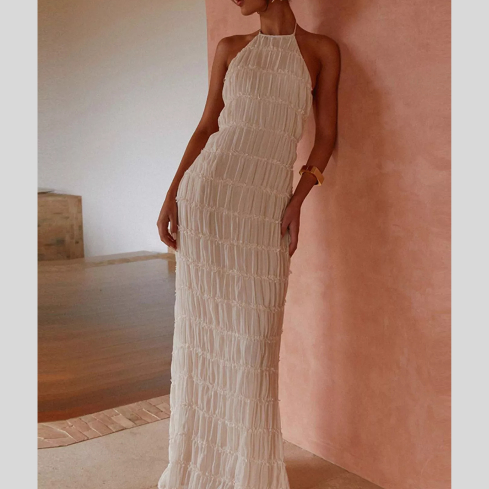 Ruched Halter Neck Maxi Dress