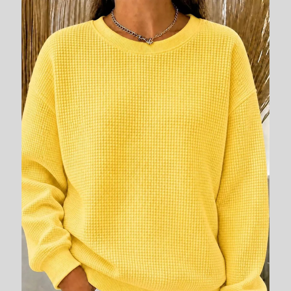 Full Size Waffle Knit Crewneck Sweatshirt Plus Size