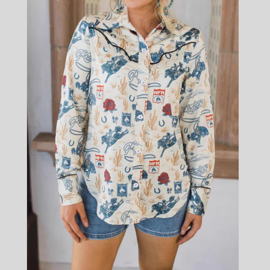 Printed Long Sleeve Button Down Shirt