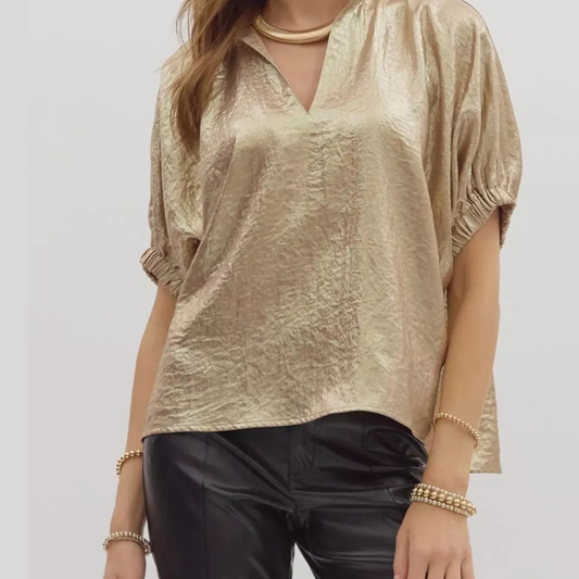 Metallic Shimmering Short Sleeve Blouse