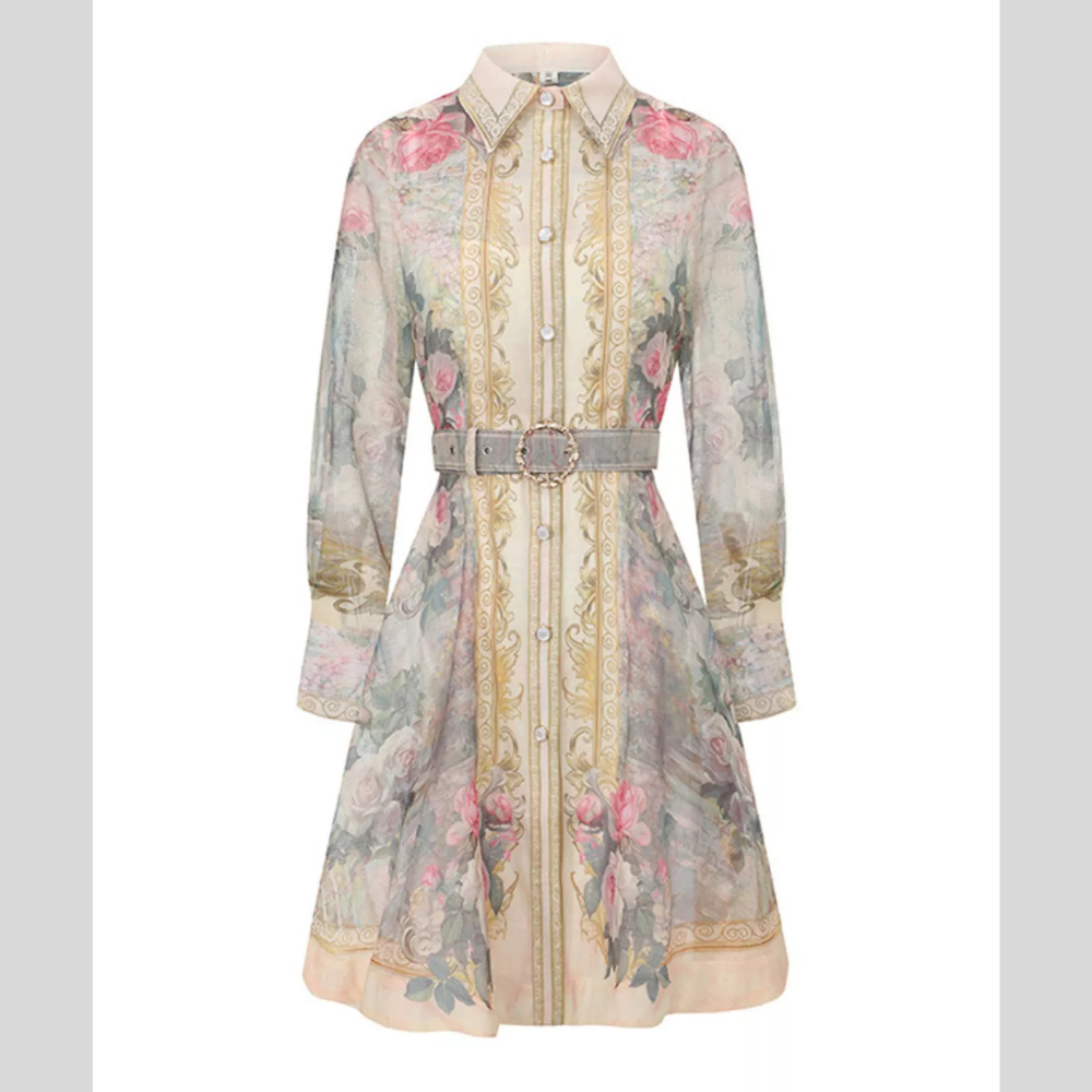 Floral Print Belted Shirt Dress
