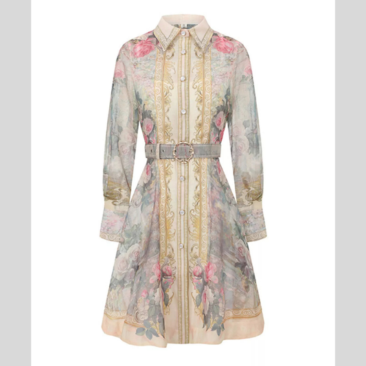 Floral Print Belted Shirt Dress