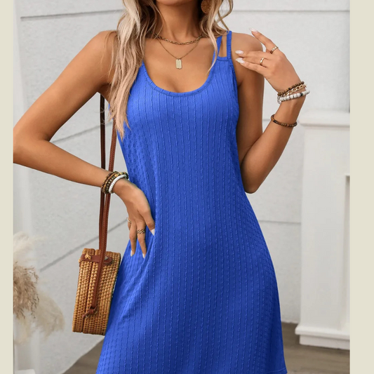 Texture Scoop Neck Double Spaghetti Strap Dress