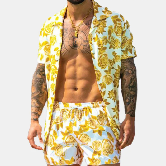 Men’s Comfortable Button Detail Short Sleeve Top and Shorts Set