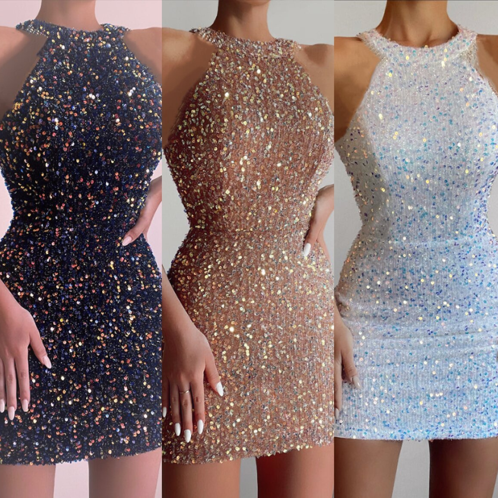 New Sequin Formal Short Micro-elastic Tight Sleeveless Dress