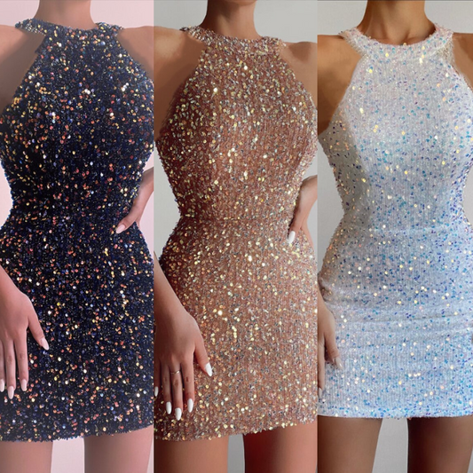New Sequin Formal Short Micro-elastic Tight Sleeveless Dress