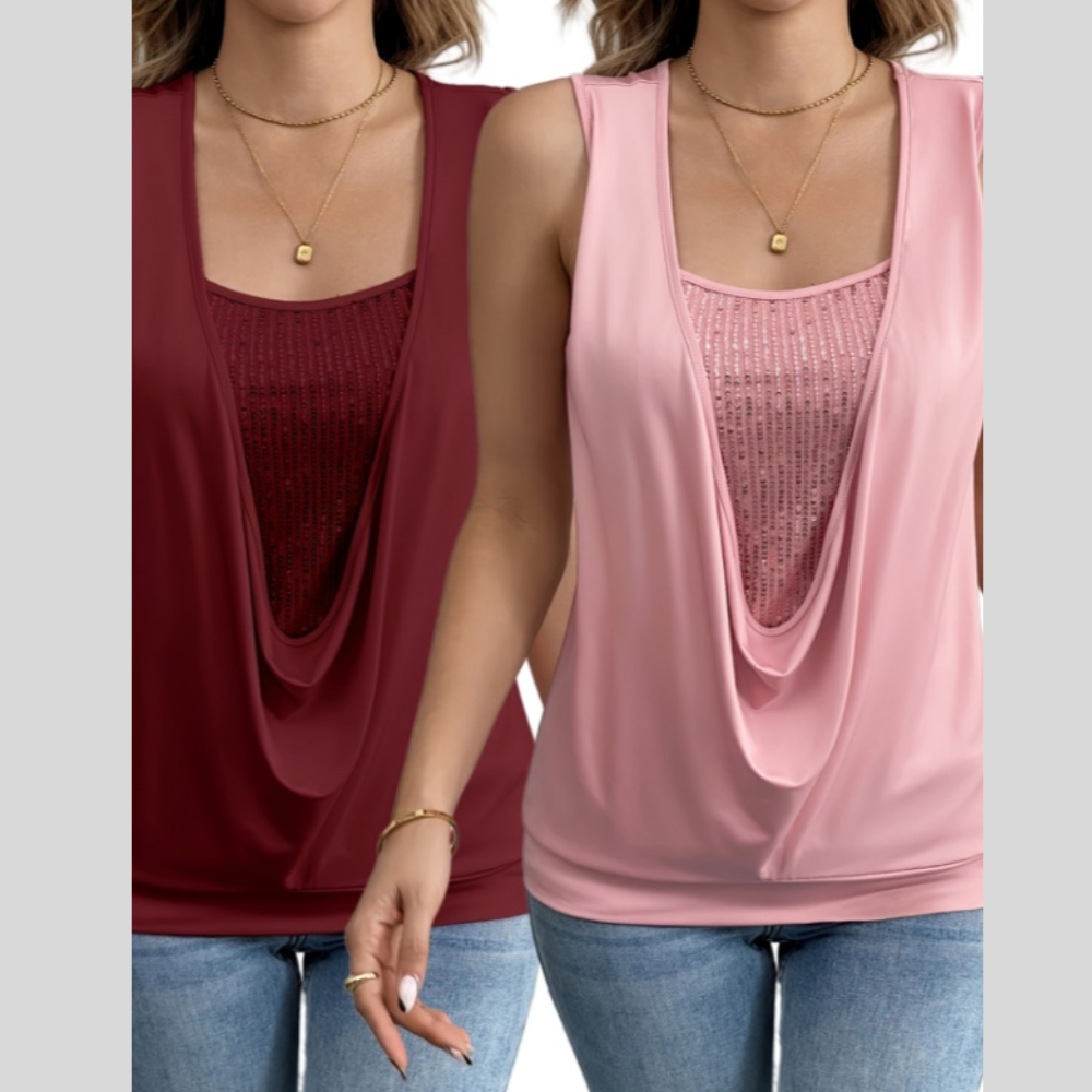 2PCS Sequin Decor Ruched Tank Top