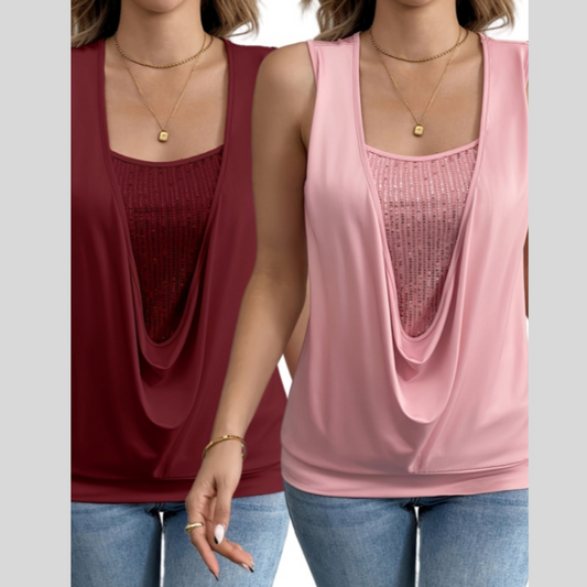2PCS Sequin Decor Ruched Tank Top