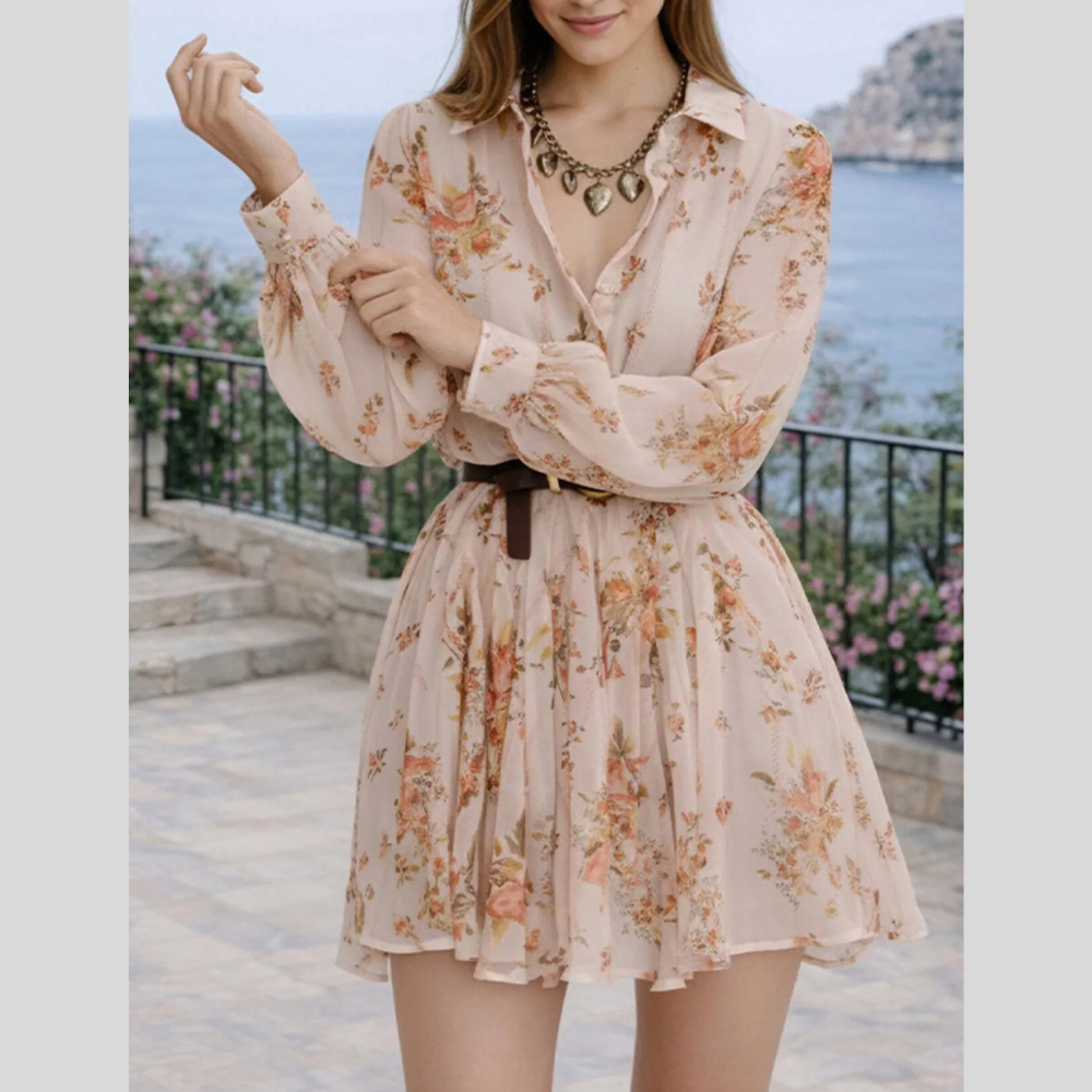 Full Size Floral Print Long Sleeve Shirt Dress Plus Size