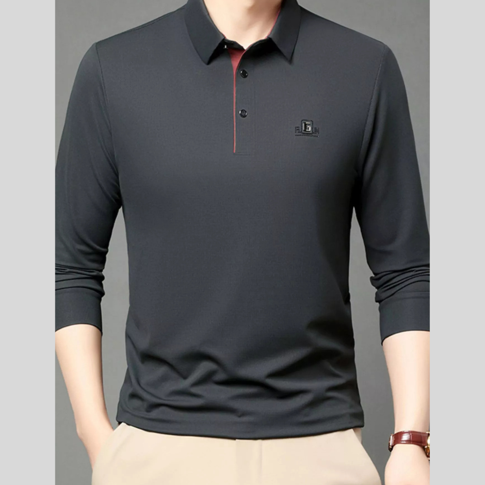 Men's Plus Size Button Detail Long Sleeve Polo