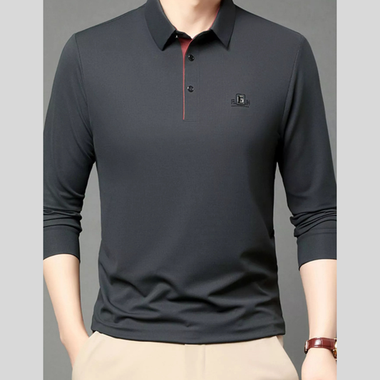 Men's Plus Size Button Detail Long Sleeve Polo