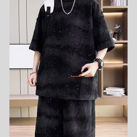 Men's Full Size Round Neck Half Sleeve Top and Shorts Set Plus Size