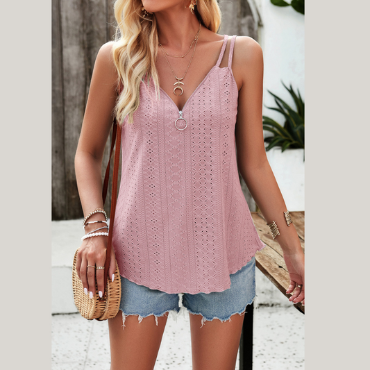 Devine Eyelet V-Neck Double Strap Cami