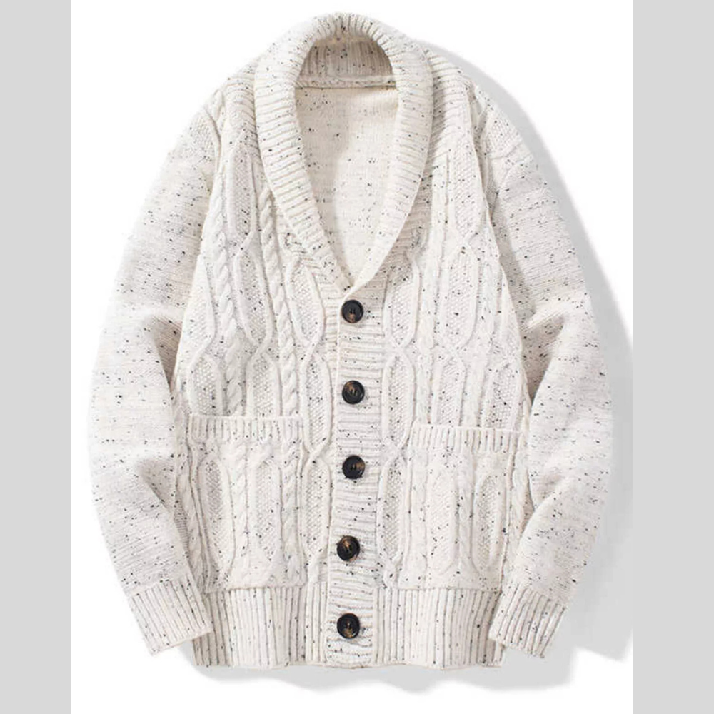 Men's Shawl Collar Cable Knit Button-Up Cardigan