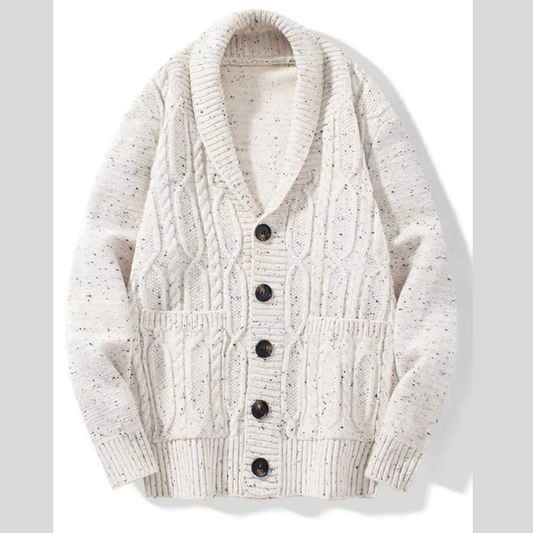 Men's Shawl Collar Cable Knit Button-Up Cardigan