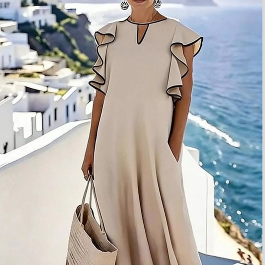 Ruffle Trim Notched Midi Dress