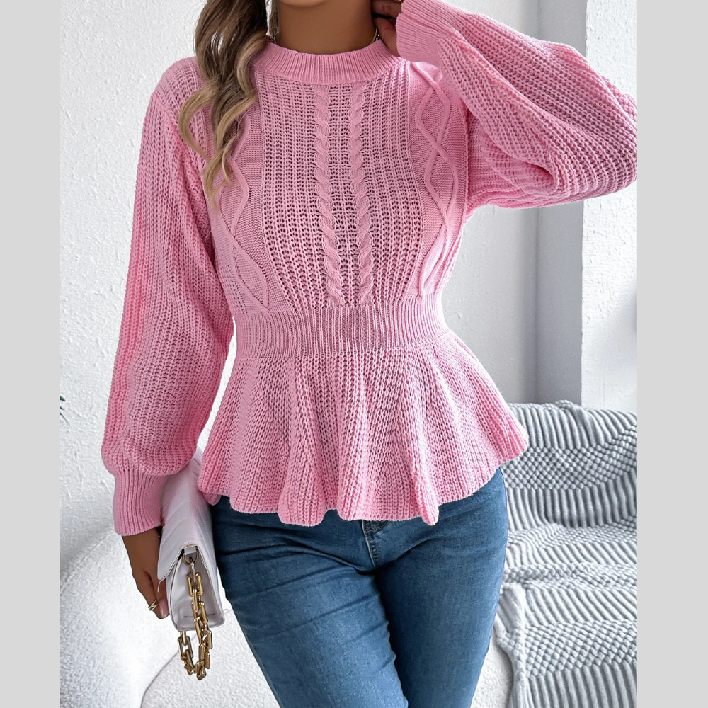 Twist Waist Trimming Ruffles Long Sleeve Pullover