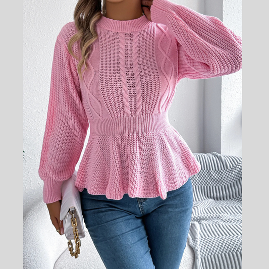 Twist Waist Trimming Ruffles Long Sleeve Pullover