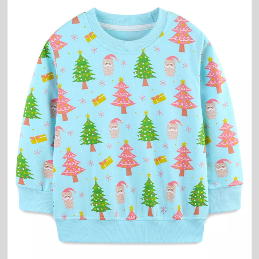 Children's Christmas Tree & Santa Print Crew Neck Sweatshirt