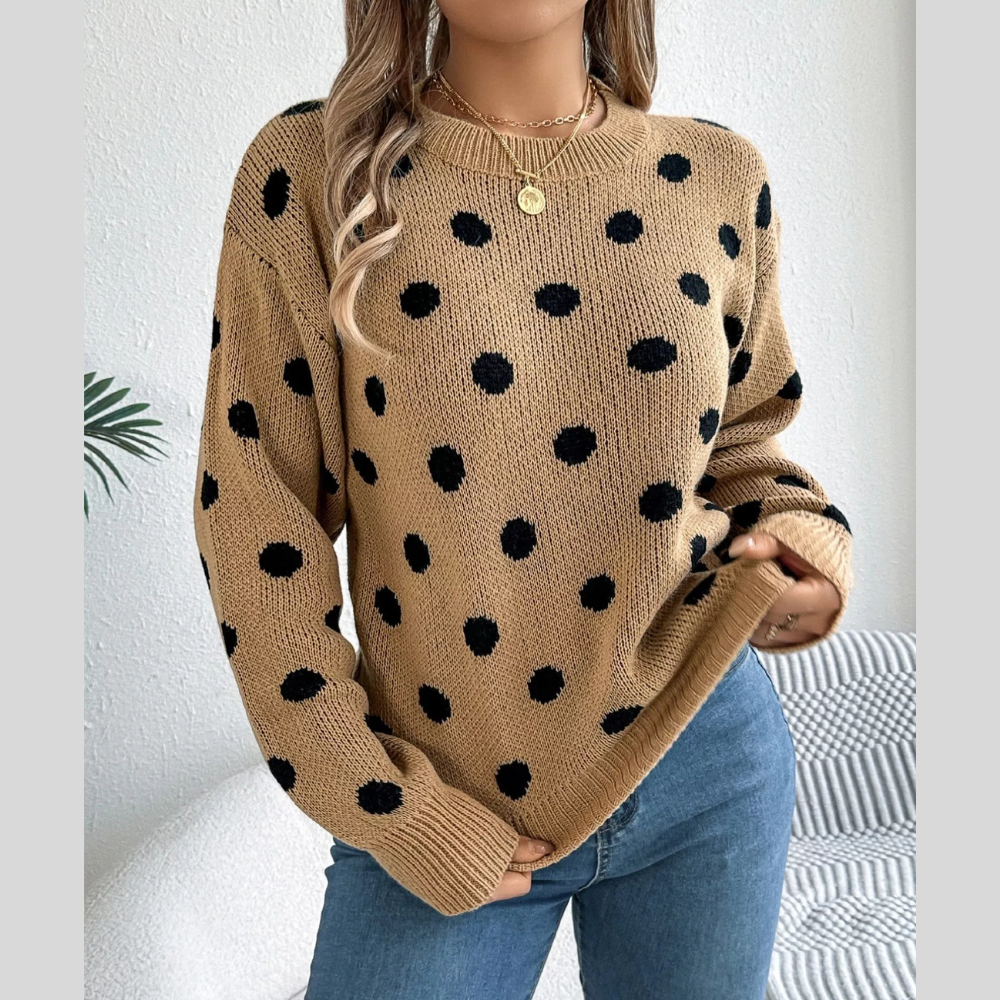 Polka dot knit round neck sweater
