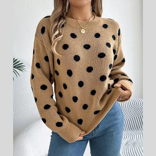 Polka dot knit round neck sweater