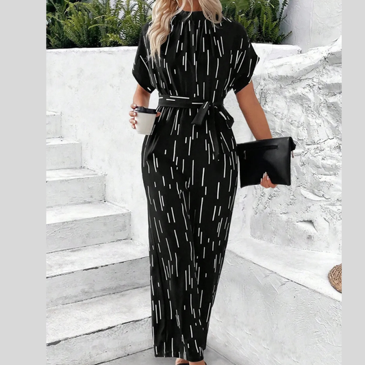 Tied Printed Mock Neck Wide Leg Jumpsuit