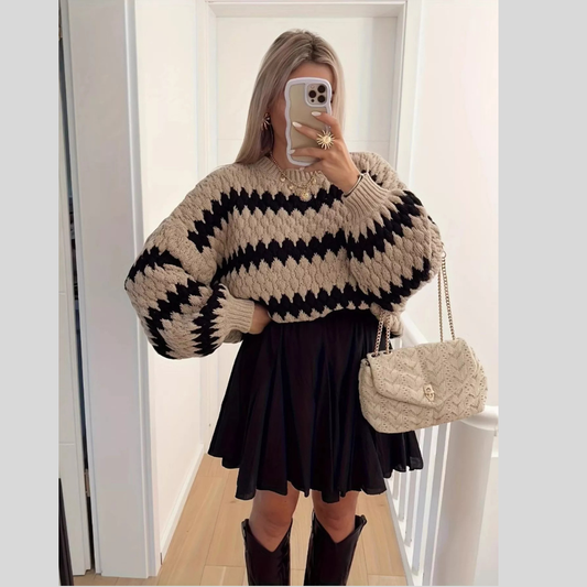 Textured Striped Round Neck Sweater